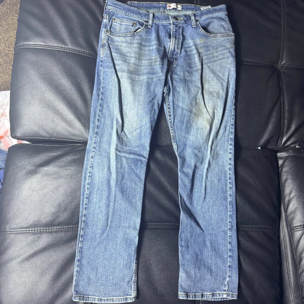 Wrangler Men's Straight Leg Jeans Blue Denim Slim Fit Stretch Zip Fly Size 36x30